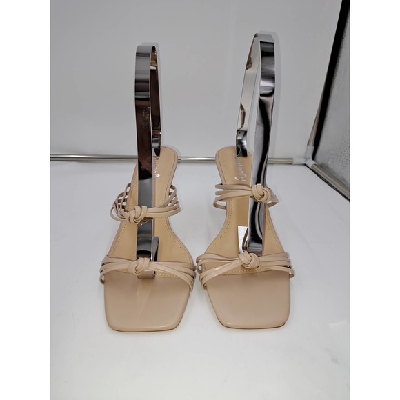 Vivianly Tan Open Toe Strappy Knotted Skinny to Wide Heel Slip On Mules 8 - Picture 6 of 7